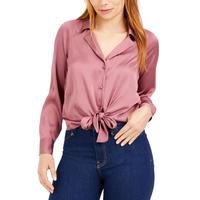 Bar III Womens Satin Tie Front Blouse