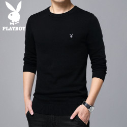 PLAYBOY 花花公子 花花公子 毛衣男秋季针织衫男士长袖t恤潮流修身圆领衫打底衫 HH-HLS917818 黑色 XL