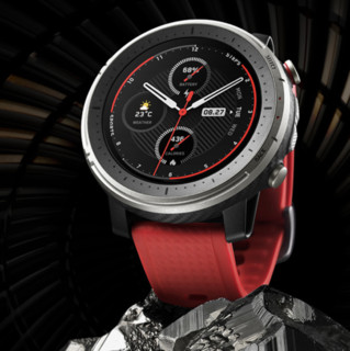 AMAZFIT 跃我 A1928 精英版 智能手表 48.6mm 黑色 红色硅胶表带(GPS、NFC）