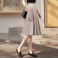 【高腰大摆a字半身裙】2021秋装新款文艺风纯色显瘦中长裙女 S 灰色