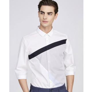 【爆款】棉修身商务休闲七分袖男士衬衫S|420131501 XL 漂白色OPTIC WHITE