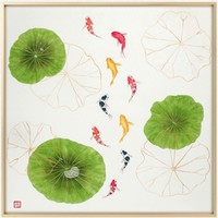 尚得堂 新中式手绘国画 鲤鱼挂画 现代 轻奢 斗方九鱼图餐厅装饰画