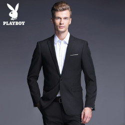 PLAYBOY 花花公子 花花公子西服套装男修身职业装正装商务男士工作西装结婚新郎礼服外套1粒扣 HH-HZXF428Y 单衣黑色 L