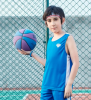 中大童男童背心酷炫印花亲肤舒适男童篮球背心运动上衣儿童T恤 140 普鲁士蓝