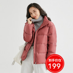 YALU 雅鹿 雅鹿羽绒服女短款立领2020年冬季新款韩版宽松加厚冬装女派克服K 嫣红色 L