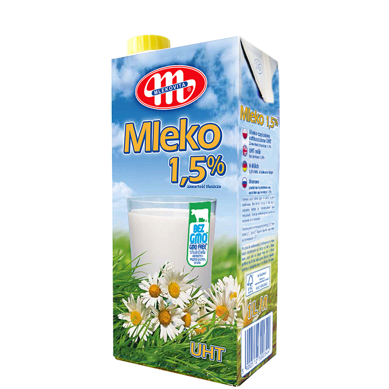 MLEKOVITA 妙可 波兰原装进口 田园系列 低脂纯牛奶 1L*12盒整箱装 优质蛋白