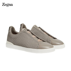 Ermenegildo Zegna 杰尼亚 PELLE TESSUTA™系列 男士小牛皮运动鞋牡蛎色 LHSPT-A4665X-OYS-8 42码