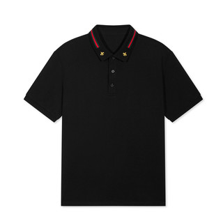 GXG男装2021年夏季热卖黑色POLO衫男领口撞色精细刺绣短袖上衣潮（170/M、黑色-B）
