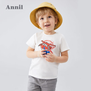 安奈儿童装男女童T恤薄夏季新款超级飞侠洋气宝宝T恤圆领短袖（白色【白小爱】、120cm ）