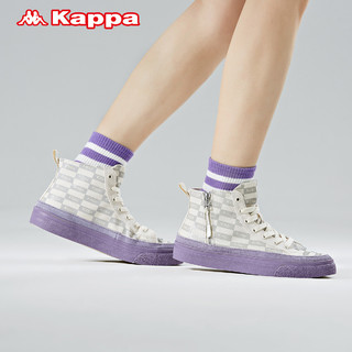 Kappa卡帕串标帆布鞋情侣男女休闲板高帮小白鞋运动鞋（42、鹭羽白-024B）