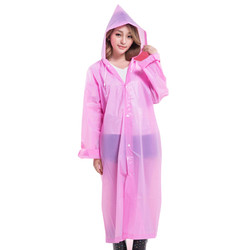 加厚透明雨衣 男女通用均码带帽雨披 四合扣加厚14丝户外登山旅行雨衣 粉色