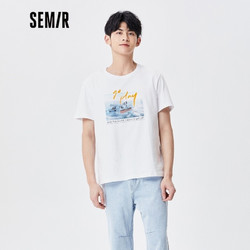 Semir 森马 森马短袖T恤男2021夏季新款圆领套头衫个性潮流趣味港风上衣针织潮流12040001063 漂白 M