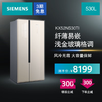 SIEMENS 西门子 风冷无霜 纤薄玻璃门 新品对开门冰箱KX52NS30TI（浅金色）