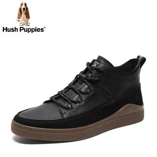 Hush Puppies2020暇步士冬新时尚年轻牛皮革男休闲高帮鞋B2D22DD0（39、黑色）