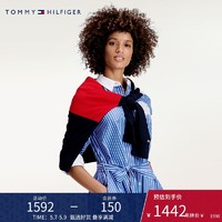 TOMMY HILFIGER女装纯棉撞色条纹中长款连衣裙WW0WW28254（40、蓝白条纹03K）