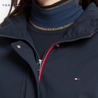 TOMMY HILFIGER女装时尚简约纯色刺绣旗标连帽单夹克WW0WW28042（XS、军绿色RBN）