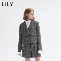 Lily LILY春秋新款女装花纱肌理感直筒西装领短款外套