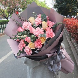 领香  康乃馨鲜花速递预定母亲节指定日期送花上门 12朵粉色康乃馨6朵香槟6朵粉玫瑰