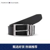 TOMMY HILFIGER男装牛皮革针扣休闲腰带AM0AM05892（黑色0GJ、95cm）