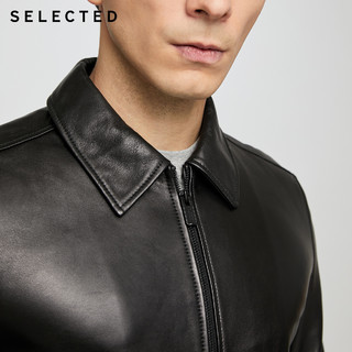 SELECTED思莱德秋季新品羊皮商务休闲男士皮衣外套S|420310006（165/88A/XS、黑色BLACK）