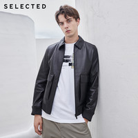 SELECTED思莱德秋季新品羊皮商务休闲男士皮衣外套S|420310006(170/92A/S、黑色BLACK)