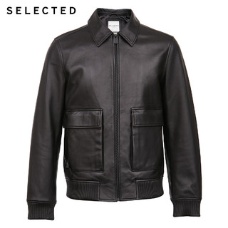 SELECTED思莱德秋季新品羊皮商务休闲男士皮衣外套S|420310006（170/92A/S、黑色BLACK）