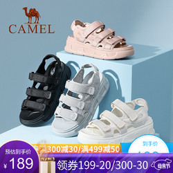 CAMEL 骆驼 骆驼运动凉鞋女夏季新款松糕厚底增高女士休闲凉鞋潮流时尚魔术贴平底鞋子 米色 37