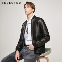 SELECTED思莱德新款羊皮黑色拼接潮流插肩皮衣夹克男S|420310011(165/88A/XS、黑色BLACK)