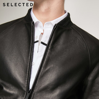 SELECTED思莱德新款羊皮黑色拼接潮流插肩皮衣夹克男S|420310011（180/100A/L、黑色BLACK）