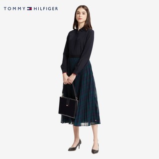 TOMMY HILFIGER女装中长款格纹百褶半身裙WW0WW28843（34、蓝绿格纹0MJ）
