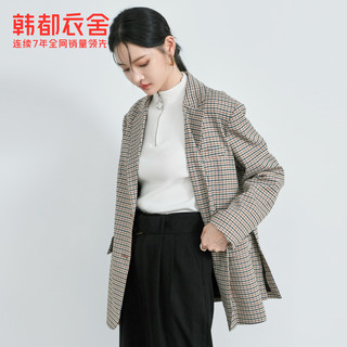 【IU同款】韩都衣舍2021春装新款韩版复古外套格纹西装女PV9765崟（S、格子）