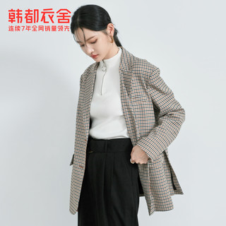 【IU同款】韩都衣舍2021春装新款韩版复古外套格纹西装女PV9765崟（M、格子）