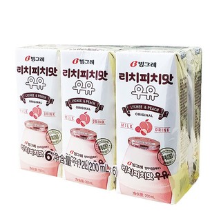 Binggrae 宾格瑞 荔枝蜜桃味牛奶饮料 200ml*6