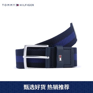 TOMMY HILFIGER 男装独特多色拼接编织针扣腰带AM0AM07066（藏青色DW5、90cm）