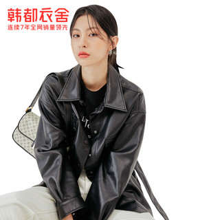 【IU同款】韩都衣舍2021春季新款黑色夹克工装复古港味炸街外套女（L、米色预售）