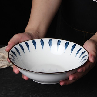 碗碟套装 北欧陶瓷碗筷盘子家用景德镇日式餐具吃饭碗组合 兰草8英寸汤碗2个