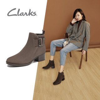 clarks其乐女鞋秋冬复古英伦风优雅中跟短靴踝靴女靴子百搭