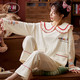 shirley 雪俐 雪俐睡衣女士春夏家居服长袖春季可爱卡通大码套装简约娃娃领米白