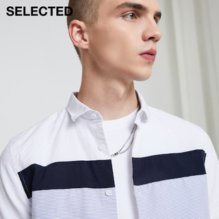 SELECTED思莱德夏季新款含棉条纹商务休闲短袖衬衫男S|420204505（170/92A/S、漂白色OPTIC WHITE）