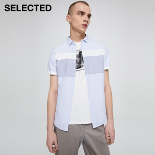 SELECTED思莱德夏季新款含棉条纹商务休闲短袖衬衫男S|420204505（180/100A/L、漂白色OPTIC WHITE）