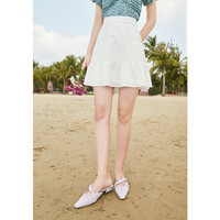 秋水伊人时尚蛋糕裙2021夏新款女装压褶设计简约气质款半身裙女 M 本白