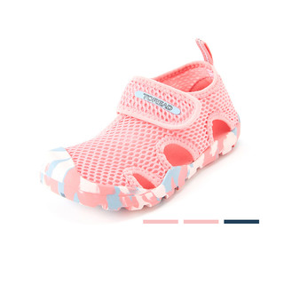 探路者童鞋 2020春夏新品户外男女通款透气网布儿童凉鞋QFKI85041（35、水粉/银色）