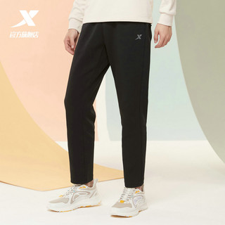 特步男运动裤2021春季新款男裤针织宽松直筒裤子男士休闲运动长裤（XL/180、购物无忧）