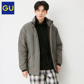 GU极优男装HEAT PADDED夹层拼接茄克潮流宽松休闲夹克外套328563(175/100A/L、09 黑色)