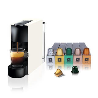 NESPRESSO 浓遇咖啡 胶囊咖啡机和胶囊咖啡套装 Essenza mini意式全自动家用进口便携咖啡机 C30白色及温和淡雅5条装