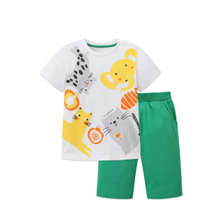 丽婴房童装男女童纯棉套装儿童新款运动套装卡通T恤短裤夏装2021（白色(小龙虾）、80cm ）