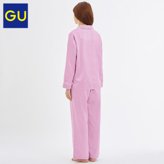 GU极优女装缎纹睡衣新款简约日系舒适家居服套装327994(165/92A/XL、41 杏黄色)