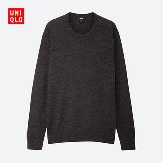 优衣库 男装 精纺美利奴圆领针织衫(长袖) 419190 UNIQLO（185/120C/XXXL、08 深灰色）