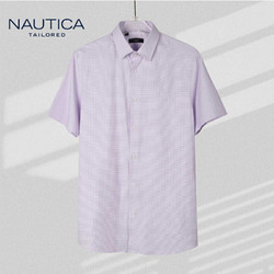 （NAUTICA）衬衫男 Nautica Tailored春夏简约舒适格子商务男士短袖正装衬衫