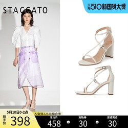 STACCATO 思加图 思加图夏季新款高跟粗跟鞋一字带仙女风罗马风女凉鞋9VN62BL0